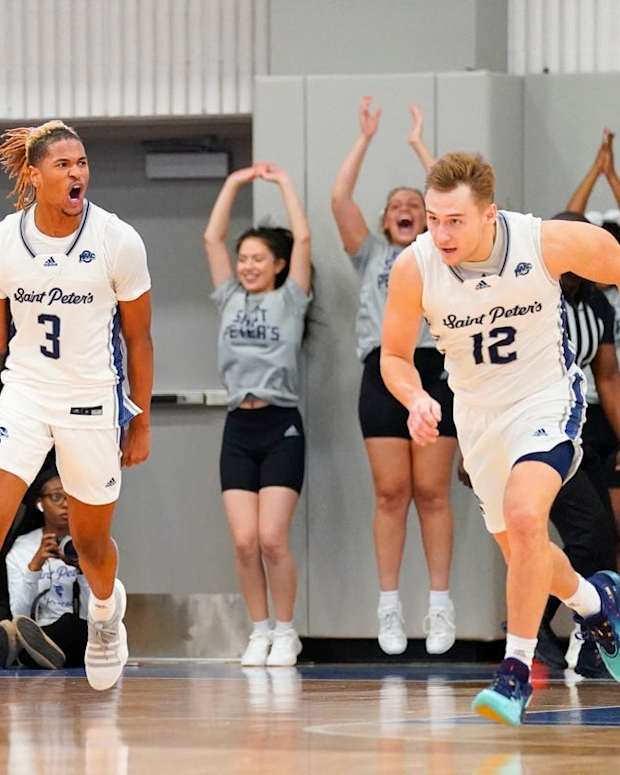St. Peter's Peacocks guard Corey Washington (3) reacts after a slam dunk in the second half. Saint Peter's defeats NJIT, 73-59, in the season-opener on Monday, Nov. 7, 2022, in Jersey City.

Sports Saint Peter S Basketball Opener Ncaa Ceremony Njit At Saint Peter S